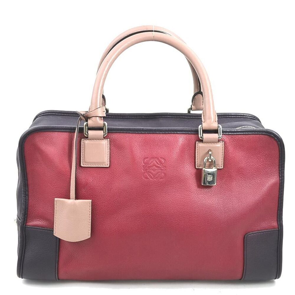Loewe Amazona Leather Handbag Burgundy Red Dark Purple Silver